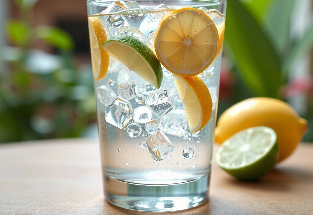 Ein Glas frisches Wasser mit Zitronenscheiben, das die Bedeutung der Hydration hervorhebt.